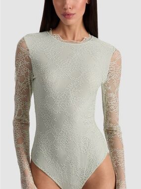 Alice + Olivia Lace Long-Sleeve Bodysuit in Sage